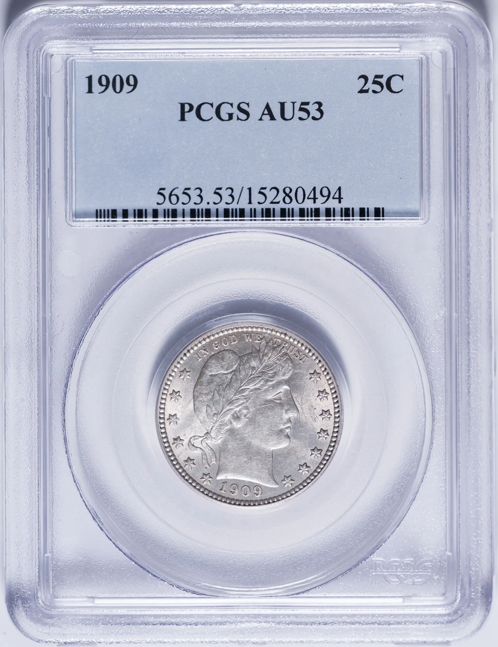 PCGS AU-53 1909 Barber Quarter 