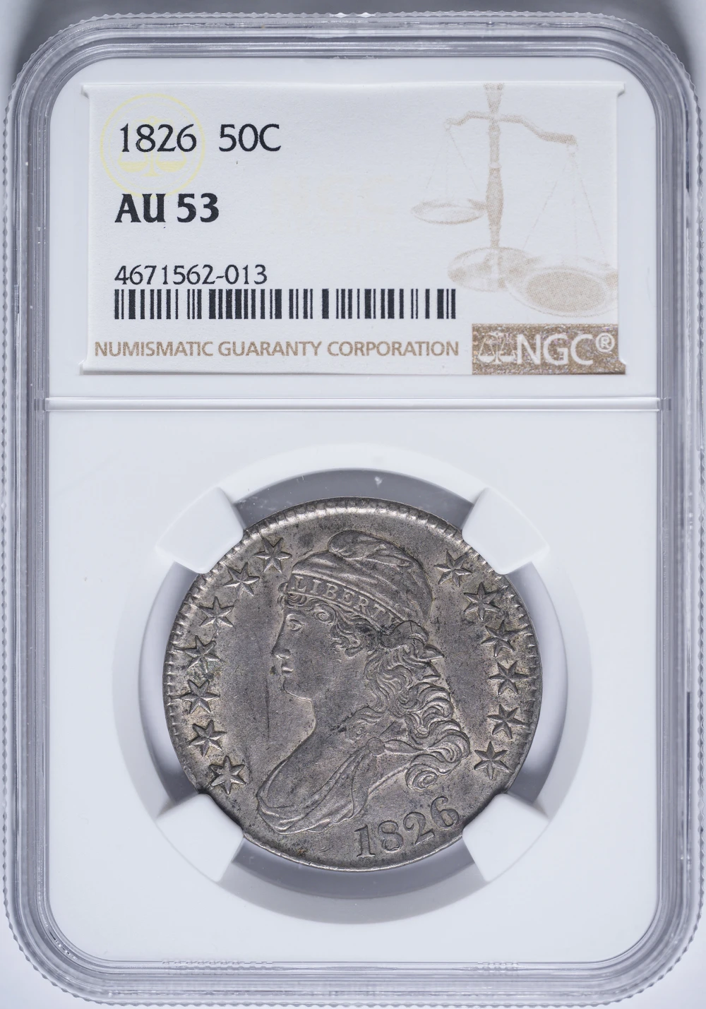 NGC AU-53 1826 Bust Half Dollar