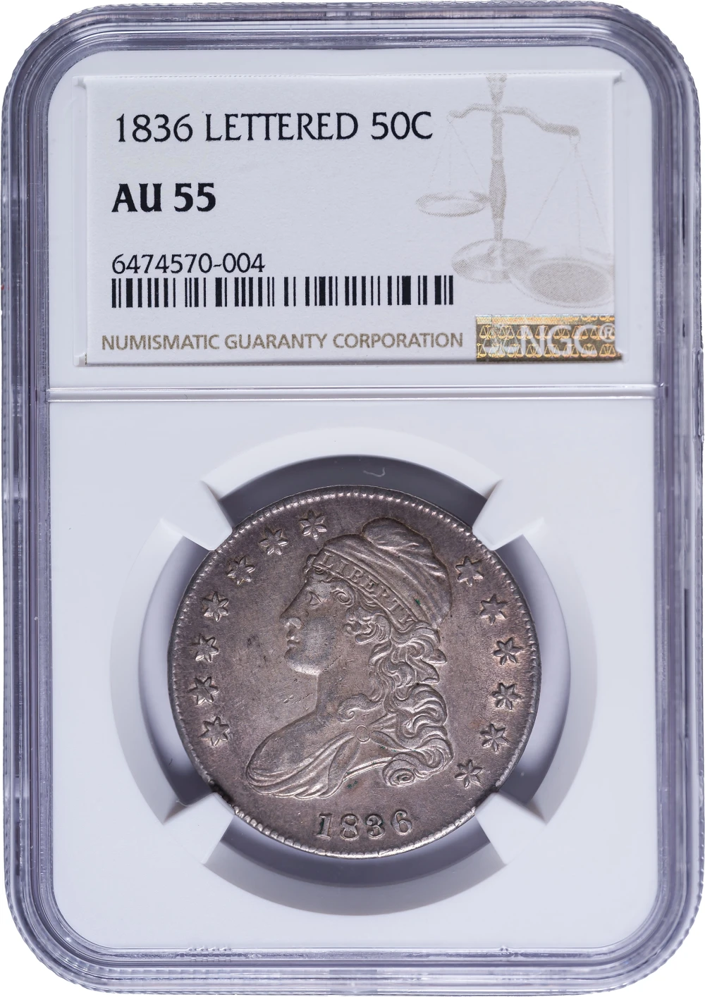 NGC AU-55 1836 Bust Half Dollar