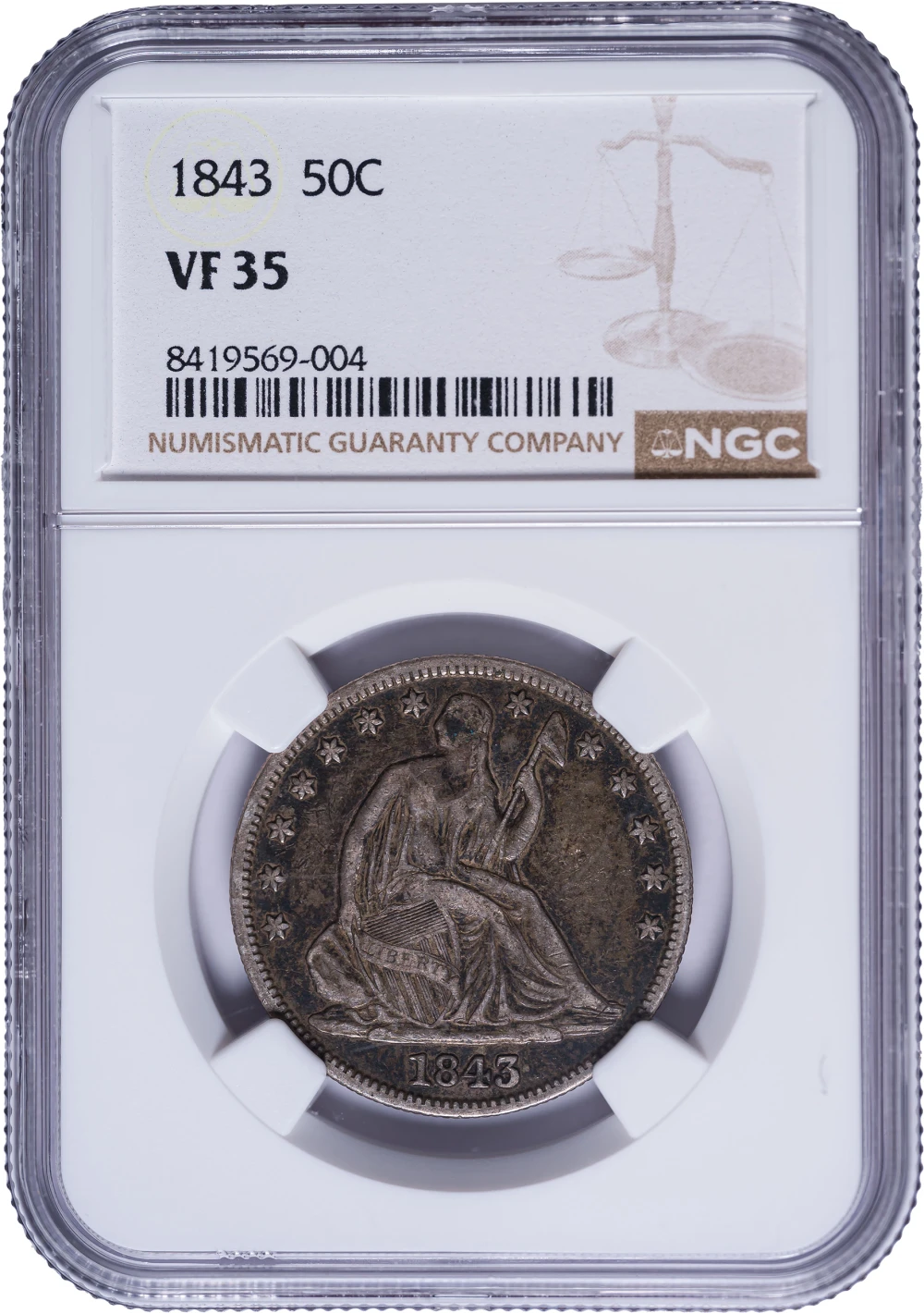 NGC VF-35 1843 Seated Half Dollar