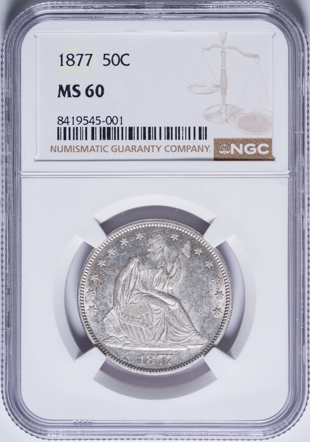 NGC MS-60 1877 Seated Half Dollar