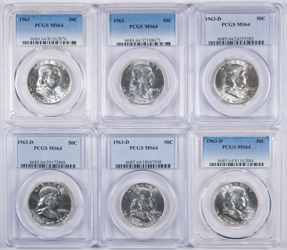 6 Pieces PCGS MS-64 Franklin Half Dollars