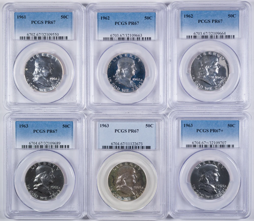 6 Pieces PCGS Proof-67 Franklin Half Dollars