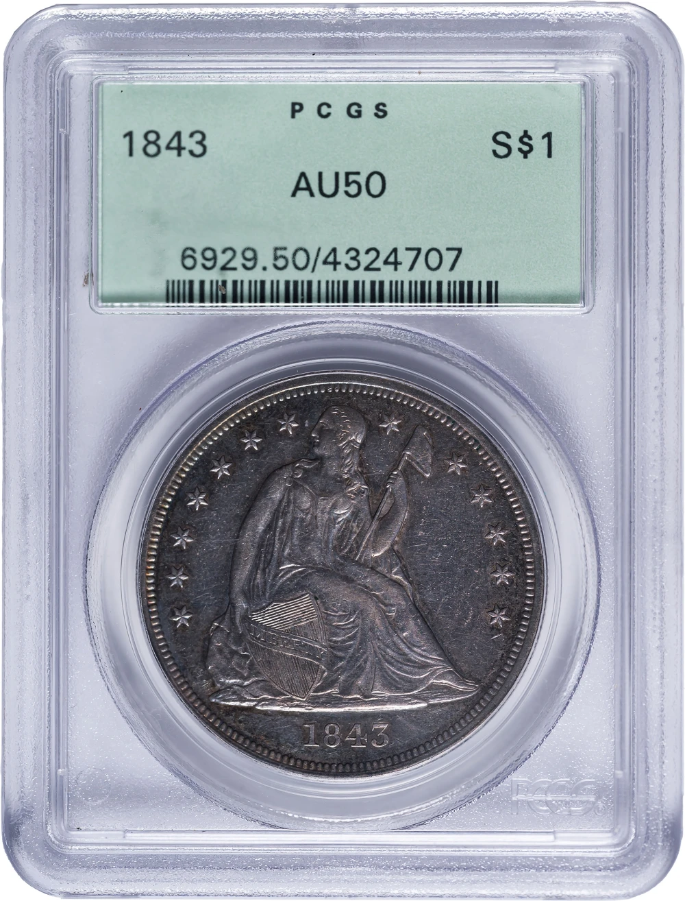 PCGS AU-50 1843 Seated Dollar