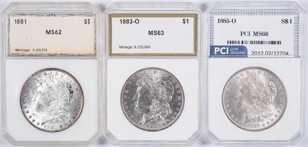 3 PCI Certified Morgan Dollar