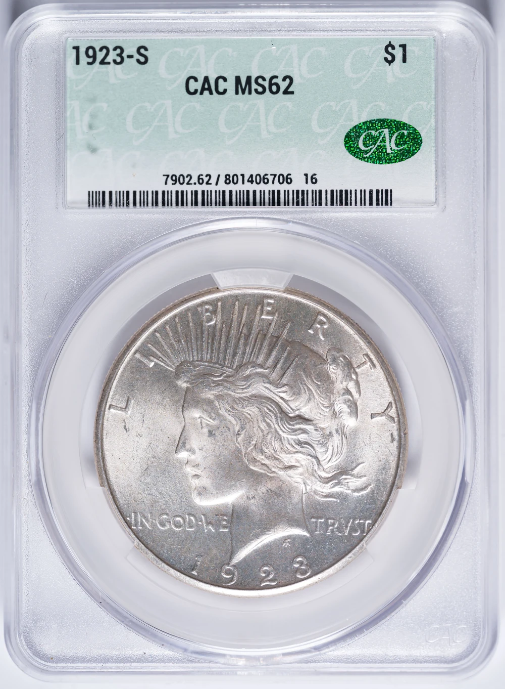 CACG MS-62 1923-S Peace Dollar