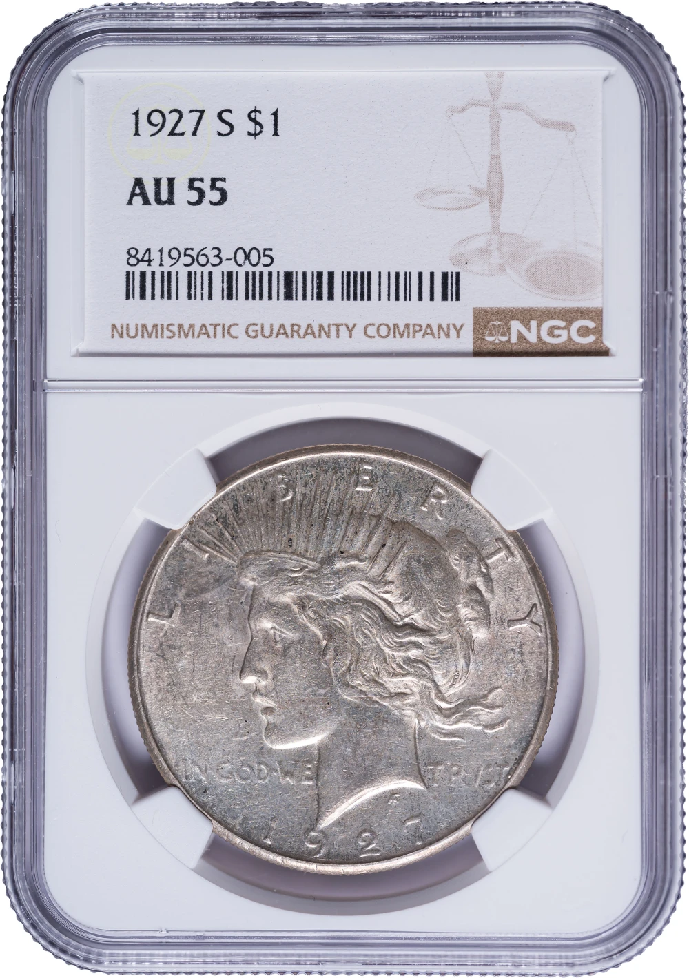 NGC AU-55 1927-S Peace Dollar