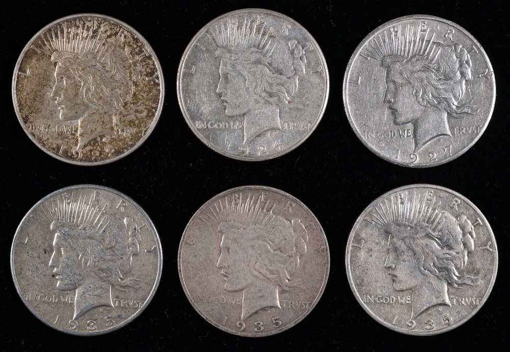 6 Piece Peace Dollar Lot