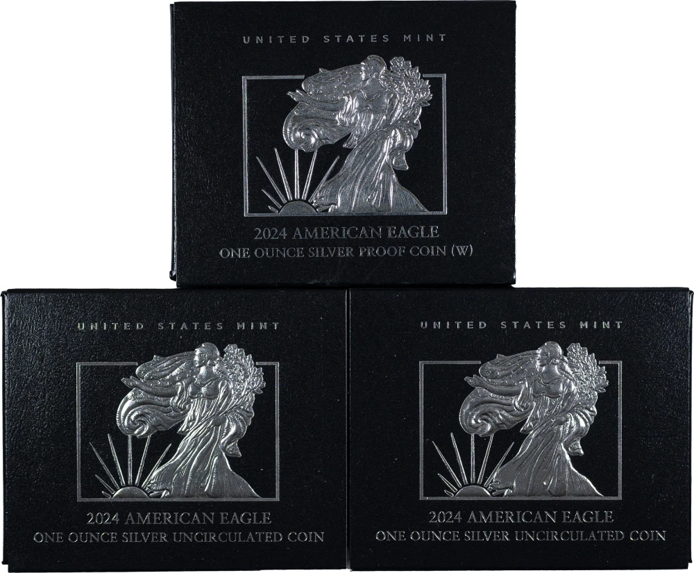 3 Pieces 2024-W UNC & PF Silver Eagles