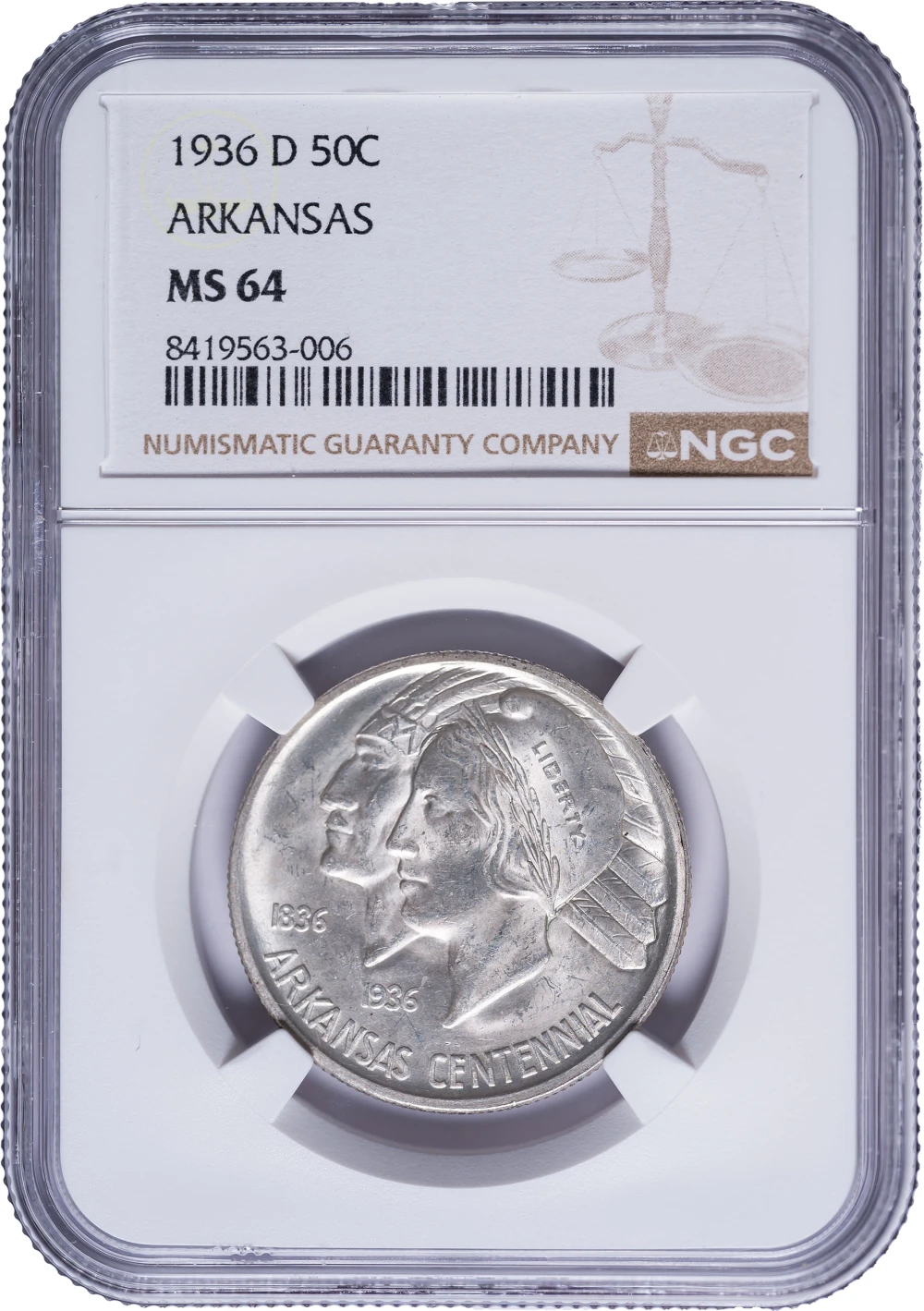 NGC MS-64 1936-D Arkansas Half Dollar