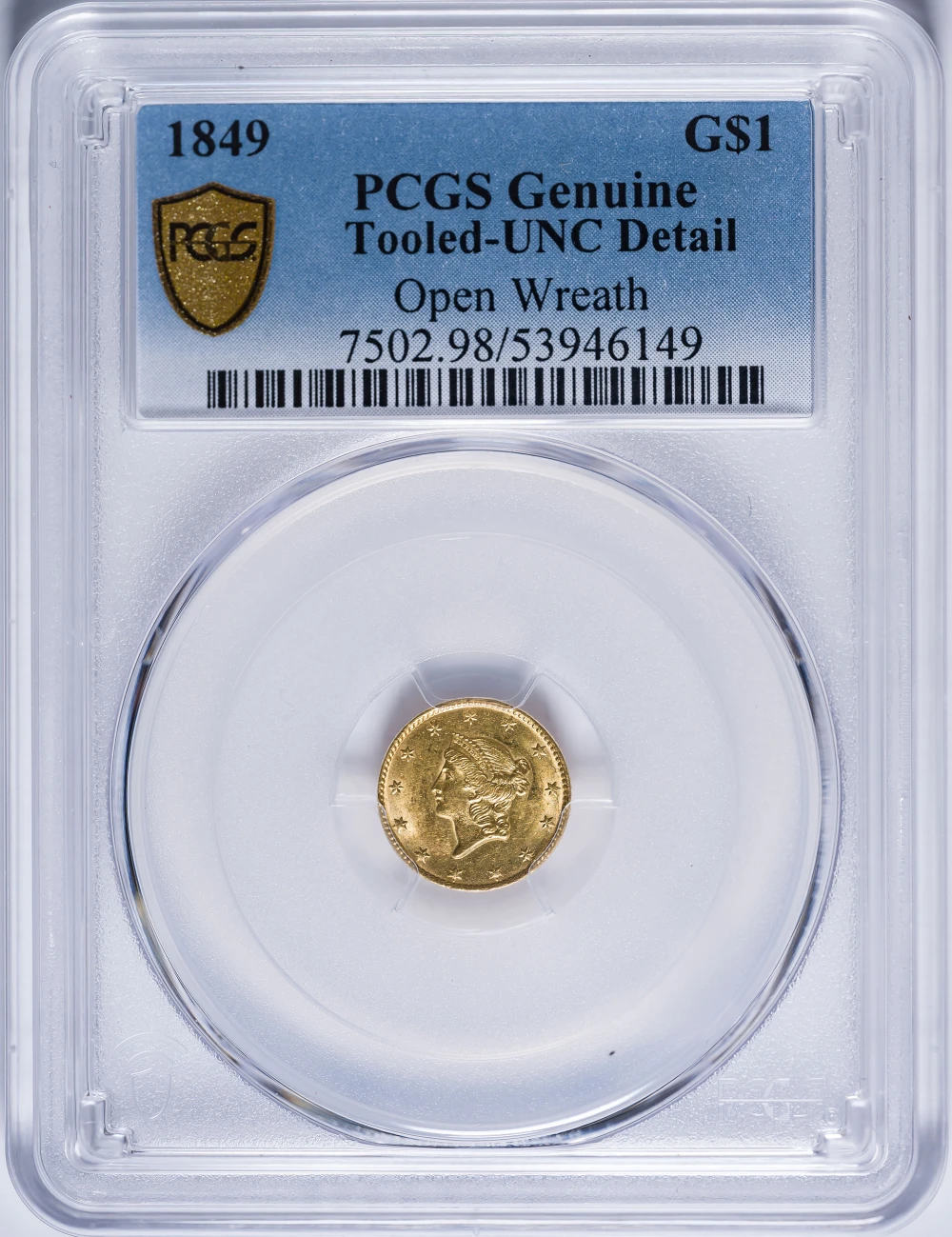 PCGS UNC Details 1849 $1 Gold