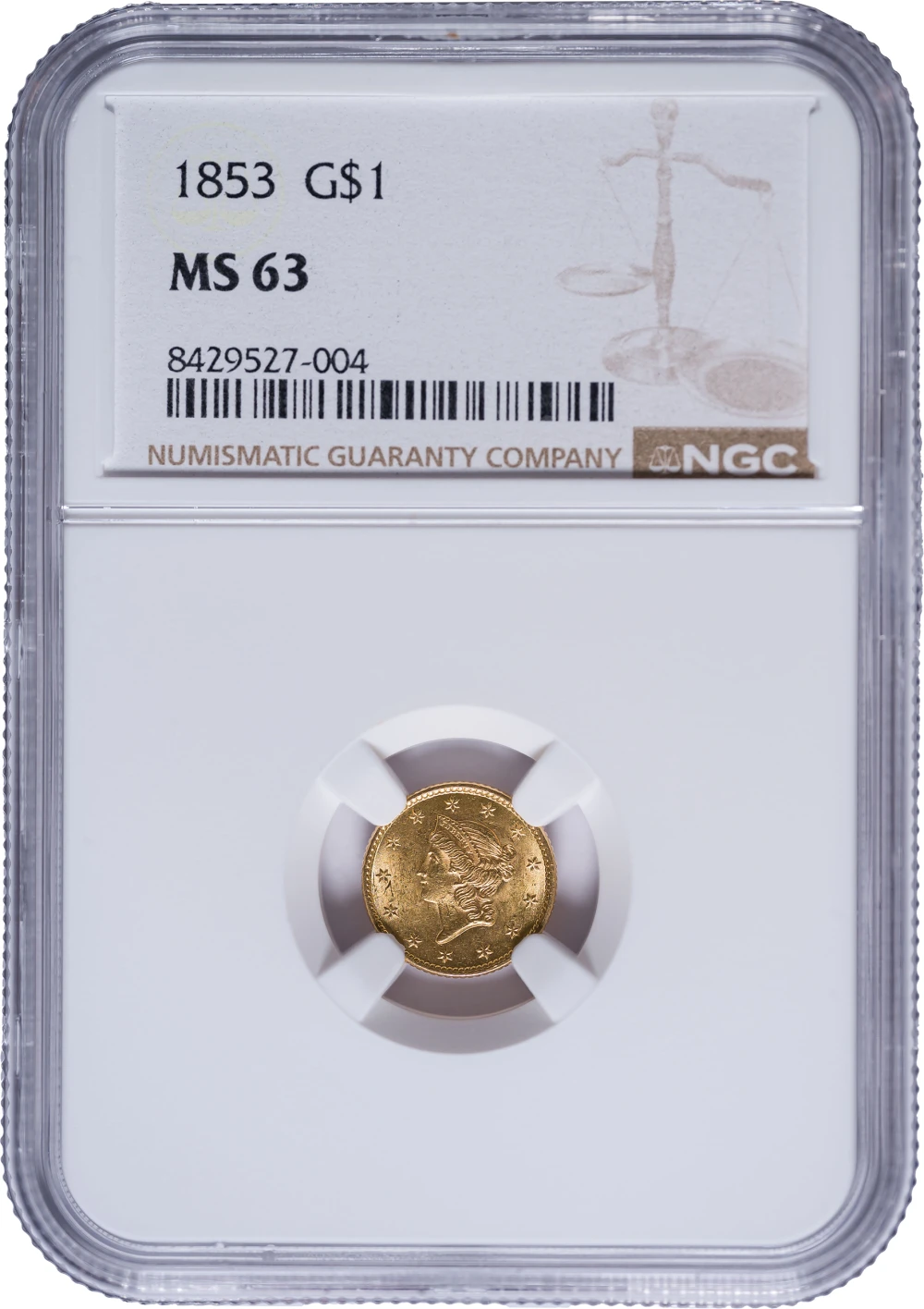NGC MS-63 1853 $1 Gold