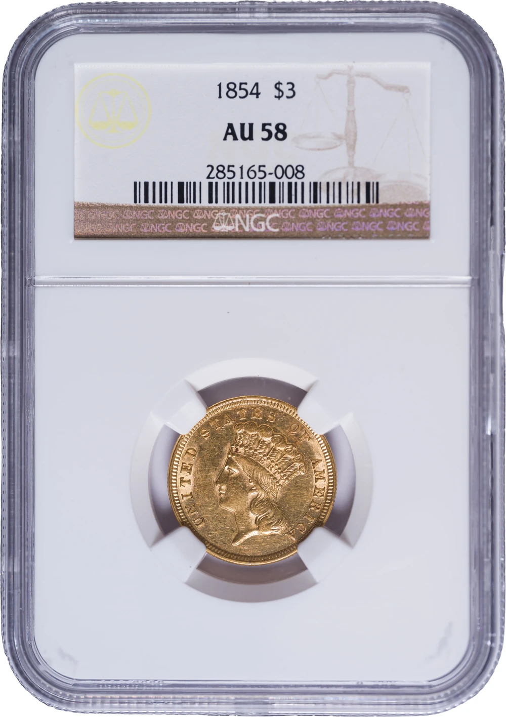 NGC AU-58 1854 $3 Gold