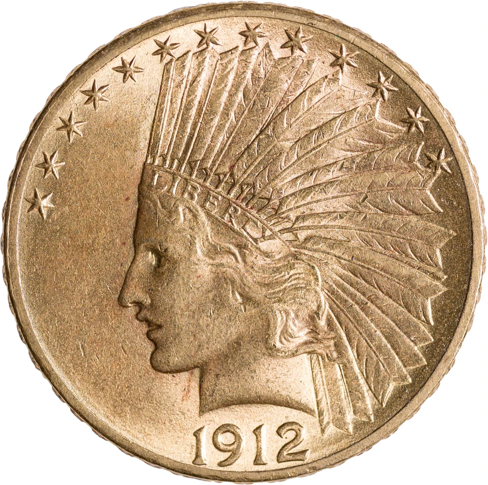 Choice BU-63+ Details 1912-S $10 Gold Indian