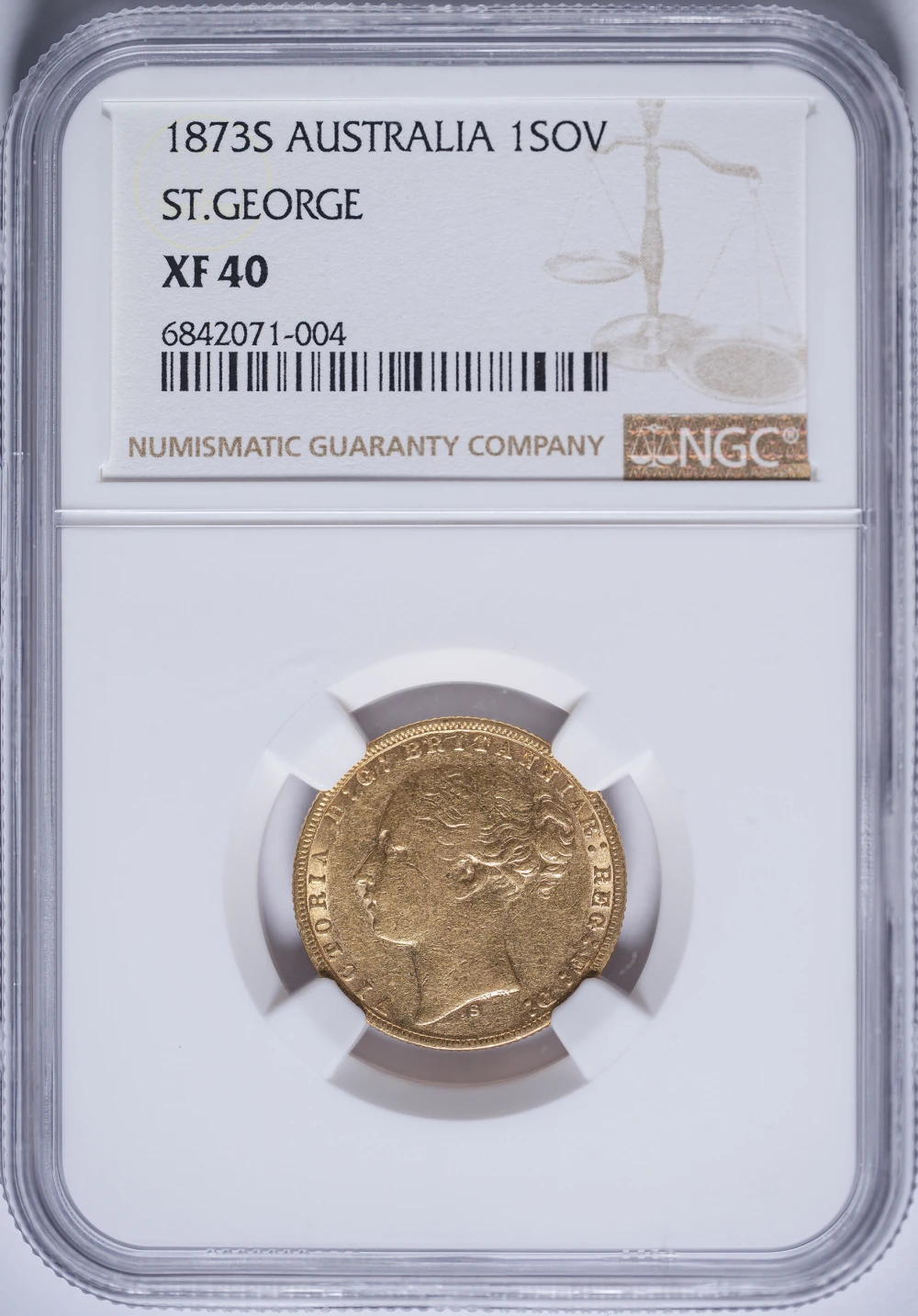 Australia. NGC EF-40 1873-S Gold Sovereign