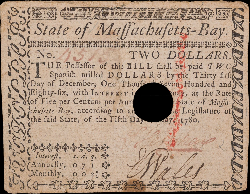 VF 1780 Massachusetts $2 Colonial Note