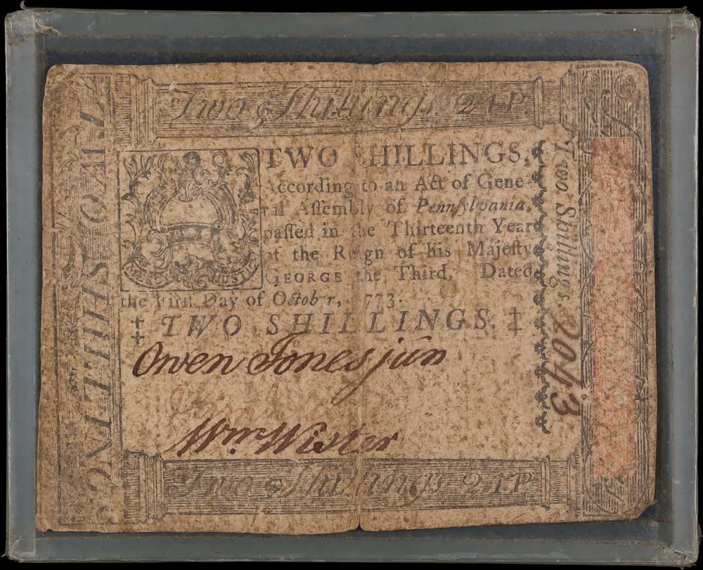 F+ 1773 Pennsylvania Two Shillings