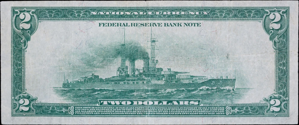 VF+ 1918 $2 Battleship Federal Reserve Note
