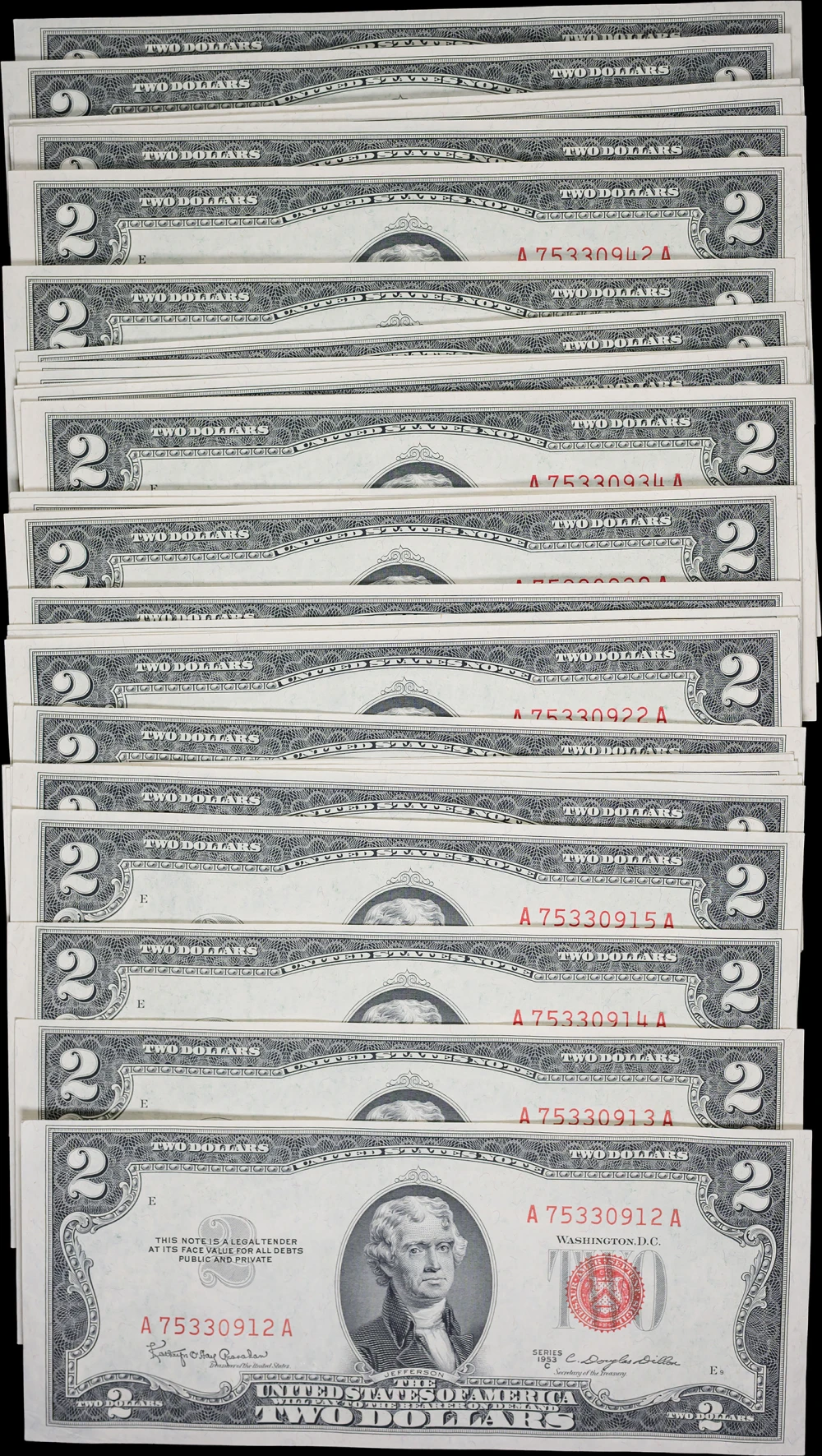 36 Pcs Consecutive 1953-C $2 Red Seal Notes