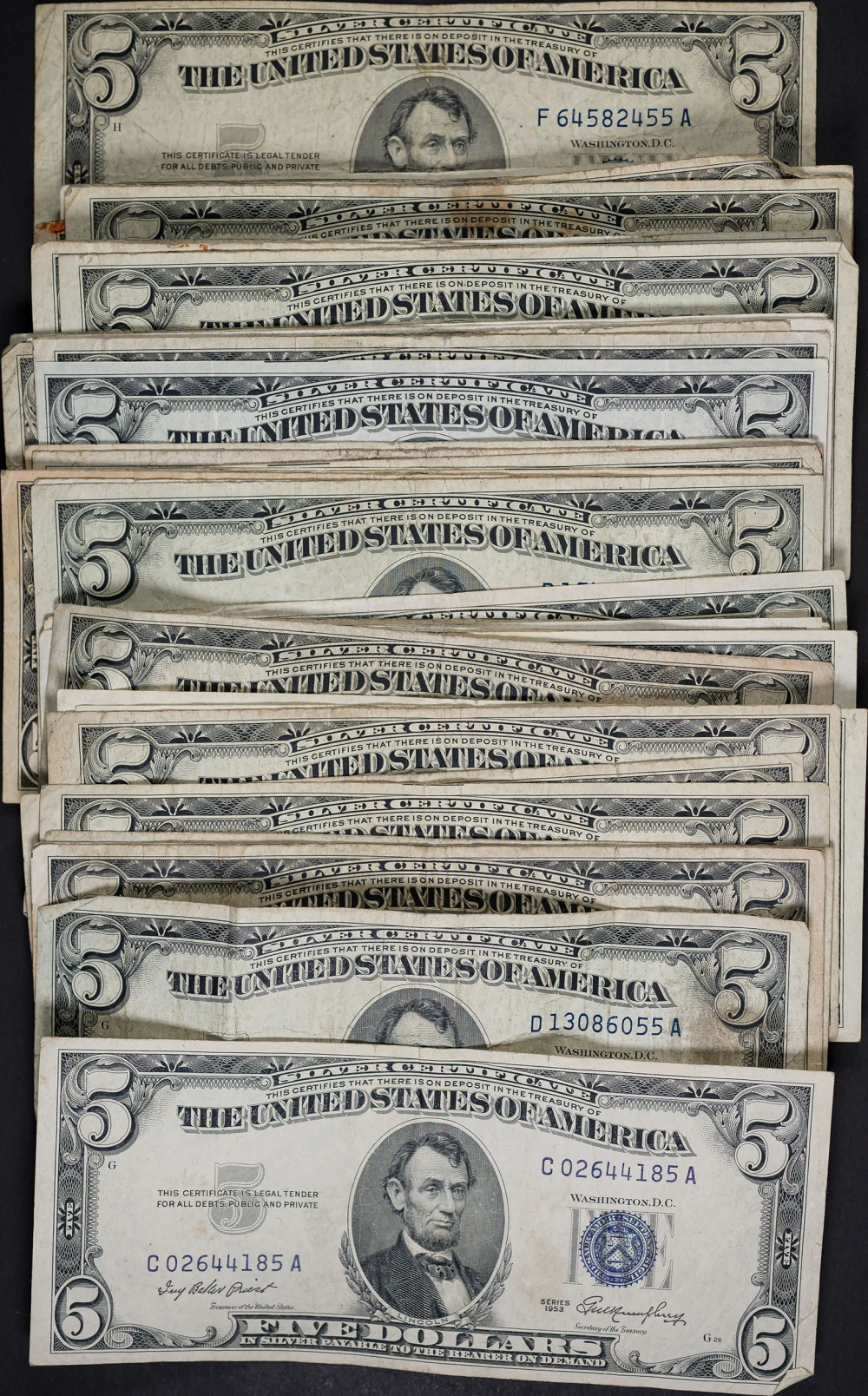 42 Pcs Blue Seal $5 Silver Certificates