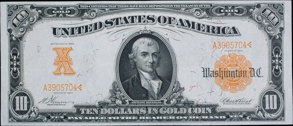 EF/AU 1907 $10 Gold Certificate