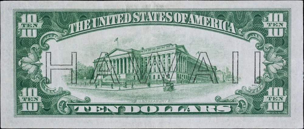 VF/EF 1934A $10 Hawaii Silver Certificate.