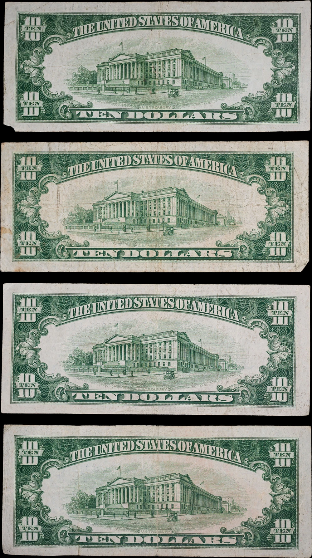 4 Pcs 1934 $10 Silver Certificates