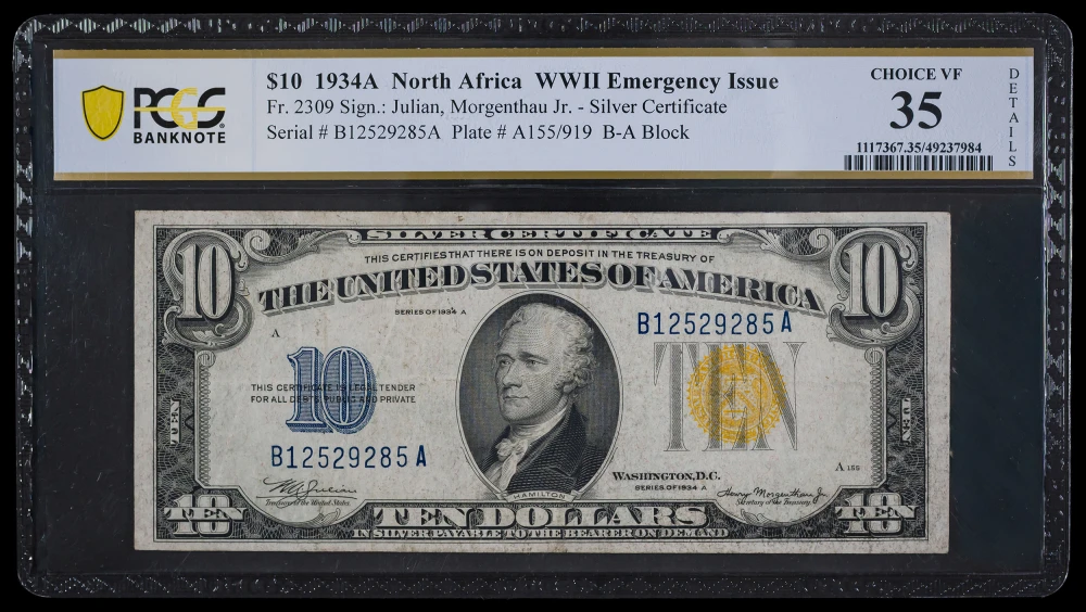 PCGS 1934A Choice VF-35 Details $10 North Africa