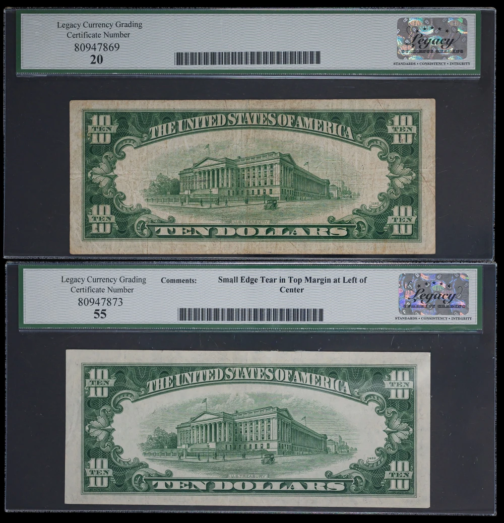 LCG VF-20 $10 Silver Certificate Pair
