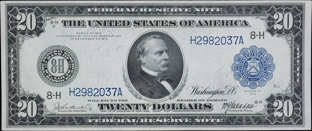 Borderline UNC 1914 $20 Federal Reserve Note
