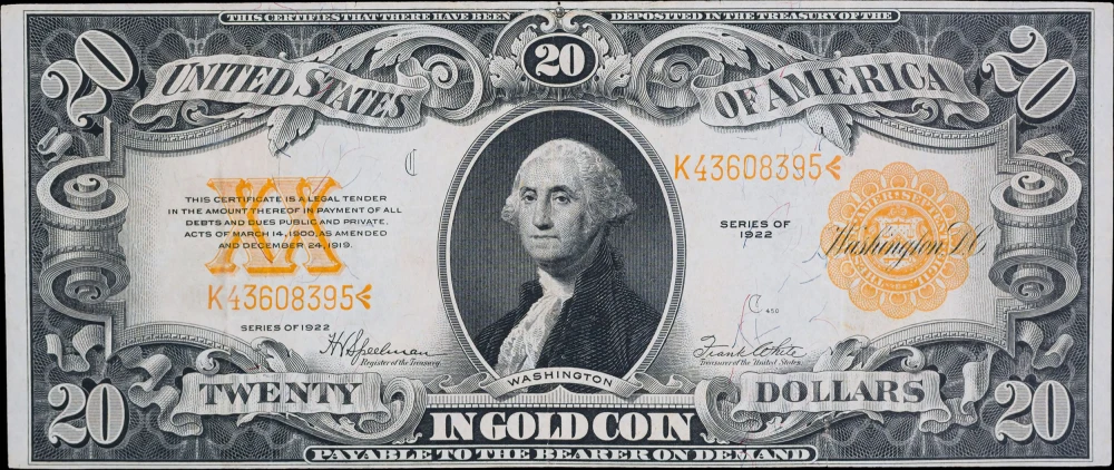 EF+ 1922 $20 Gold Certificate