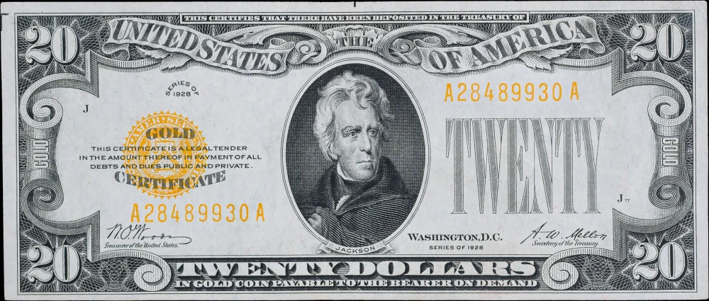EF/AU 1928 $20 Gold Certificate