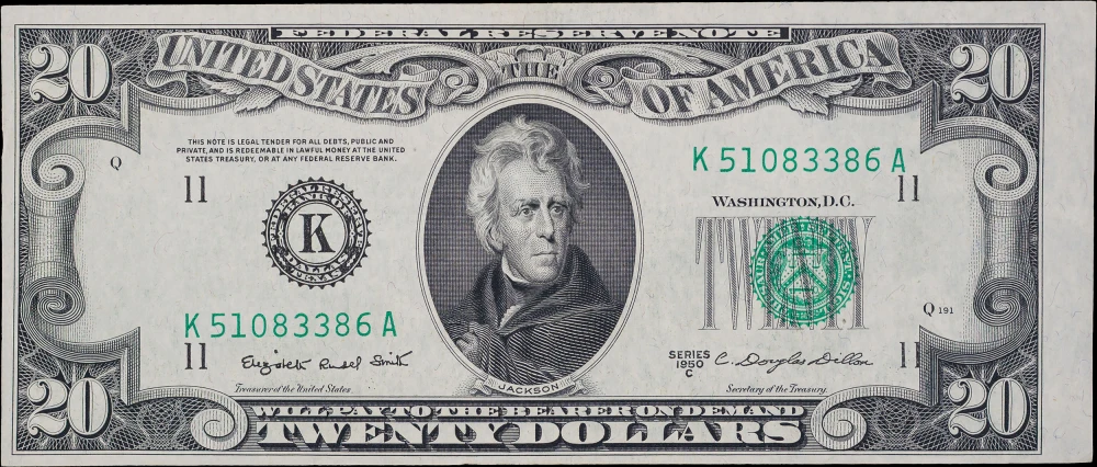 EF/AU 1950 $20 FRN Cutting Error Pair