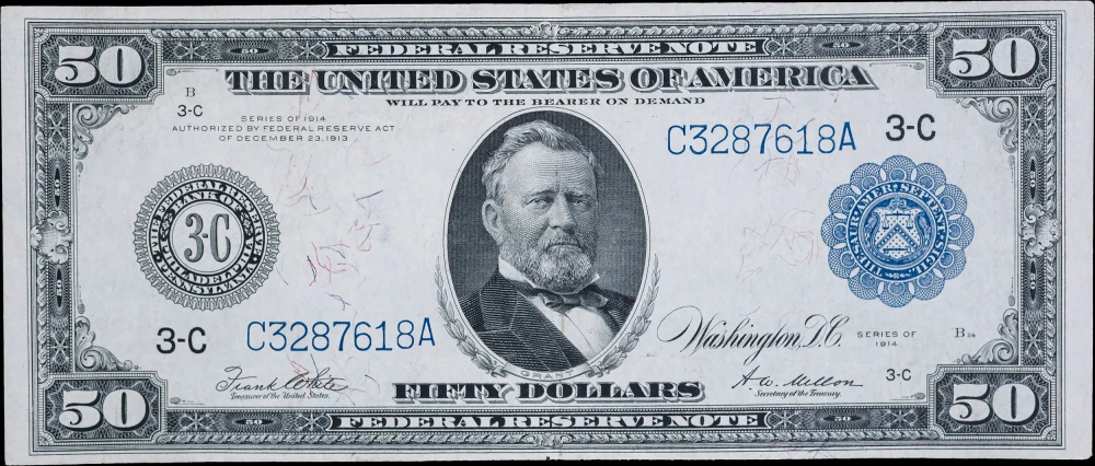 AU 1914 $50 Federal Reserve Note