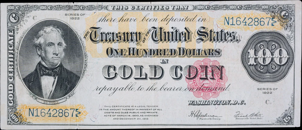 VF+ 1922 $100 Gold Certificate