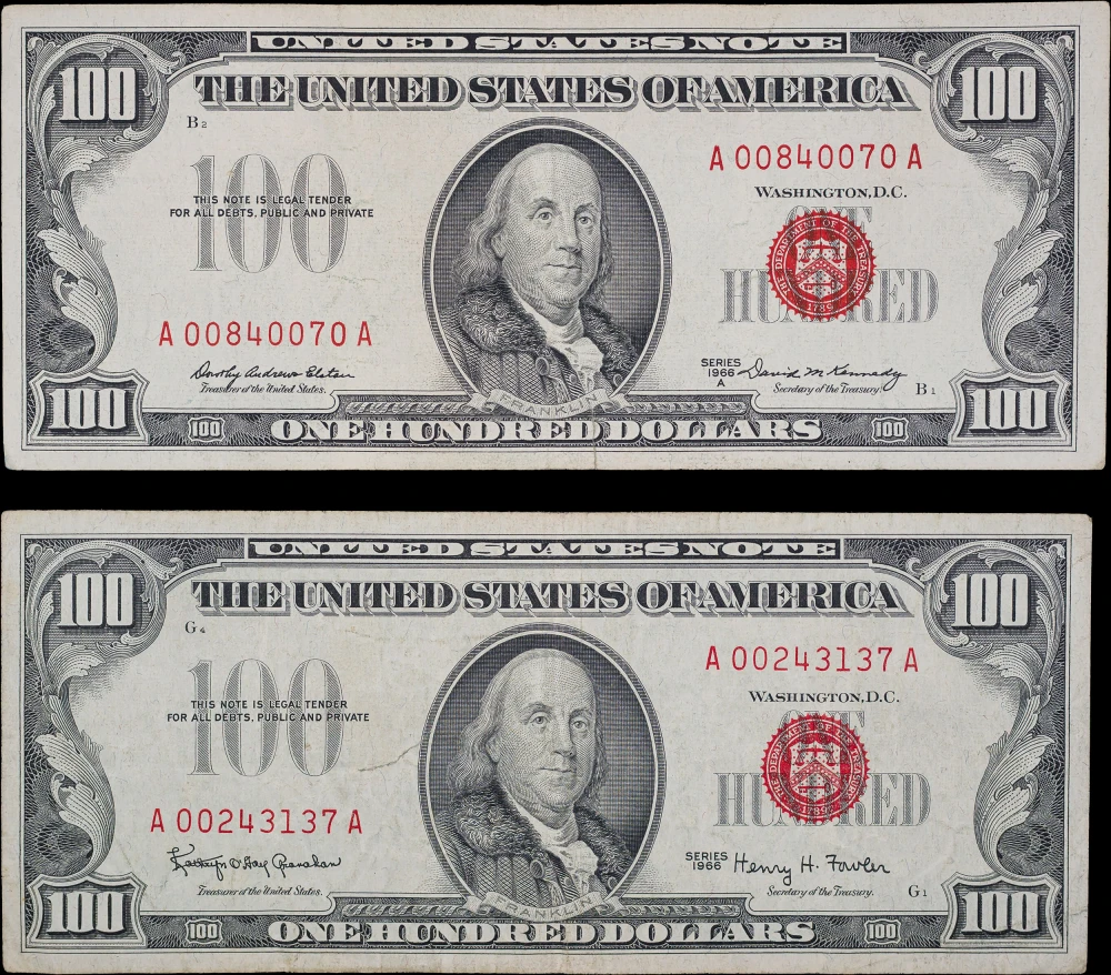 Pair Of VF 1966 $100 U.S. Notes