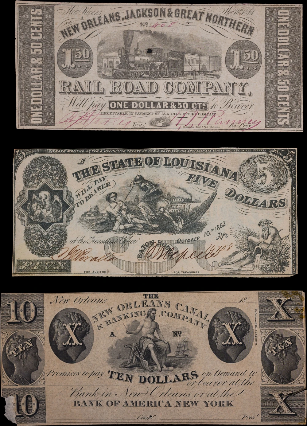 Louisiana Obsolete Note Trio