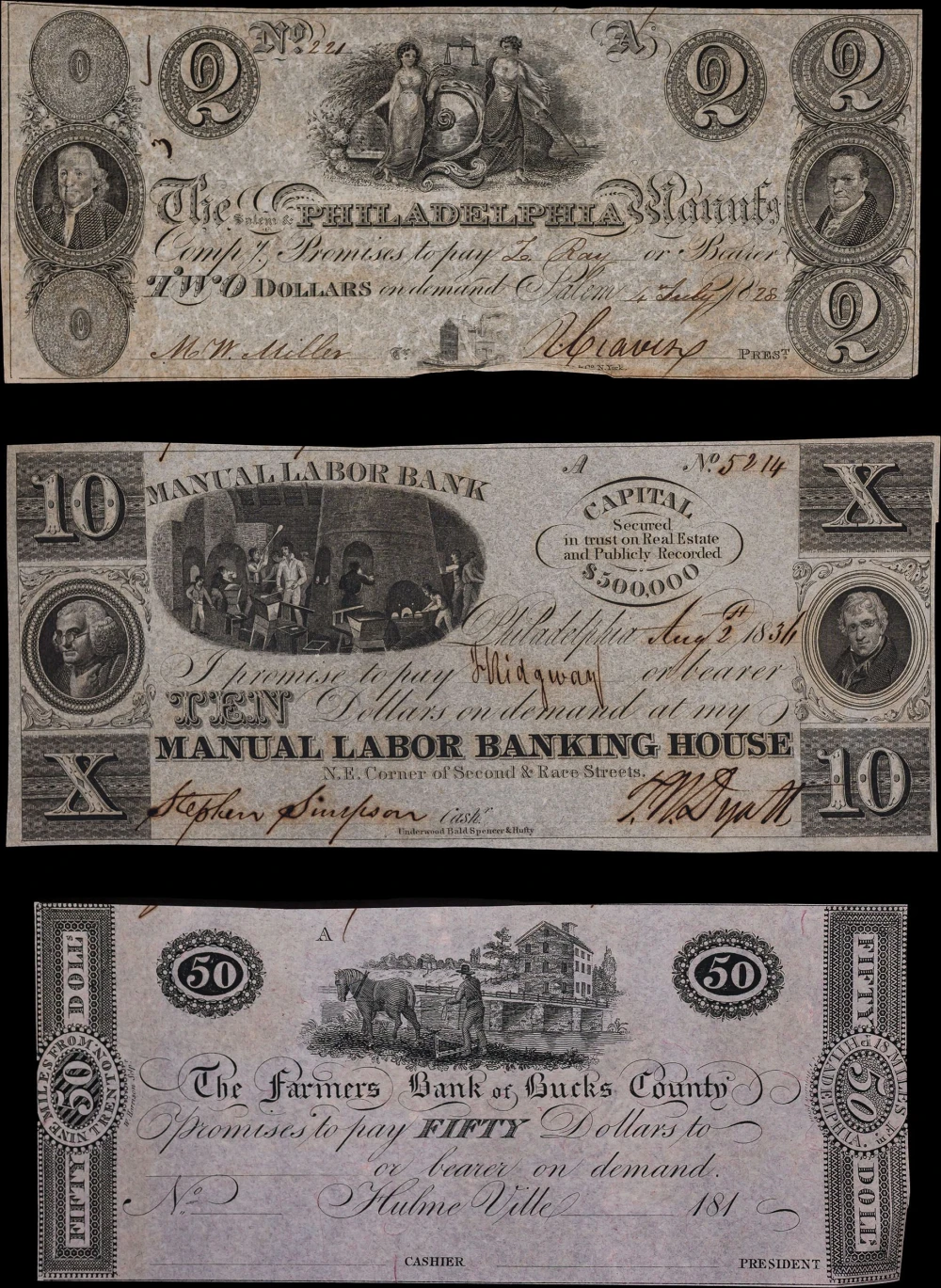 Pennsylvania. 3 Different Obsolete Notes