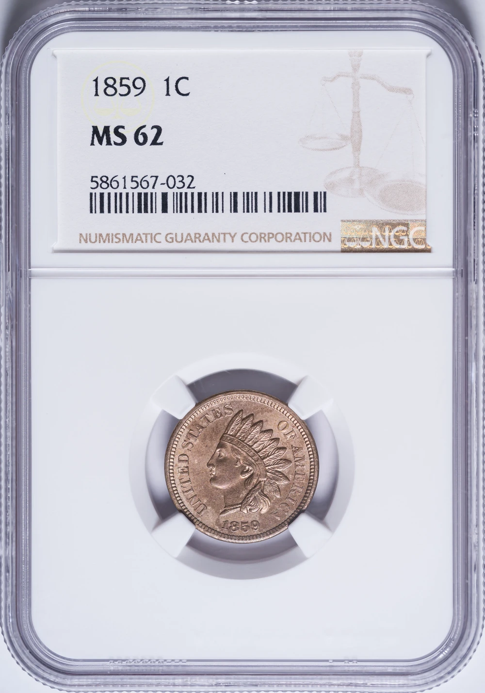 NGC MS-62 1859 Indian Cent