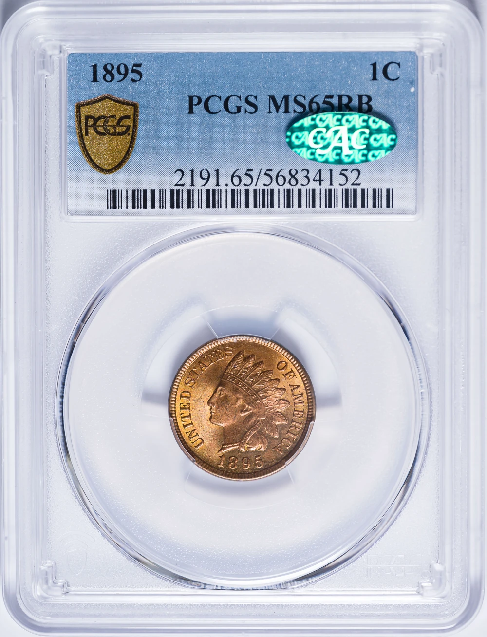 PCGS MS-65 RB CAC 1895 Indian Cent