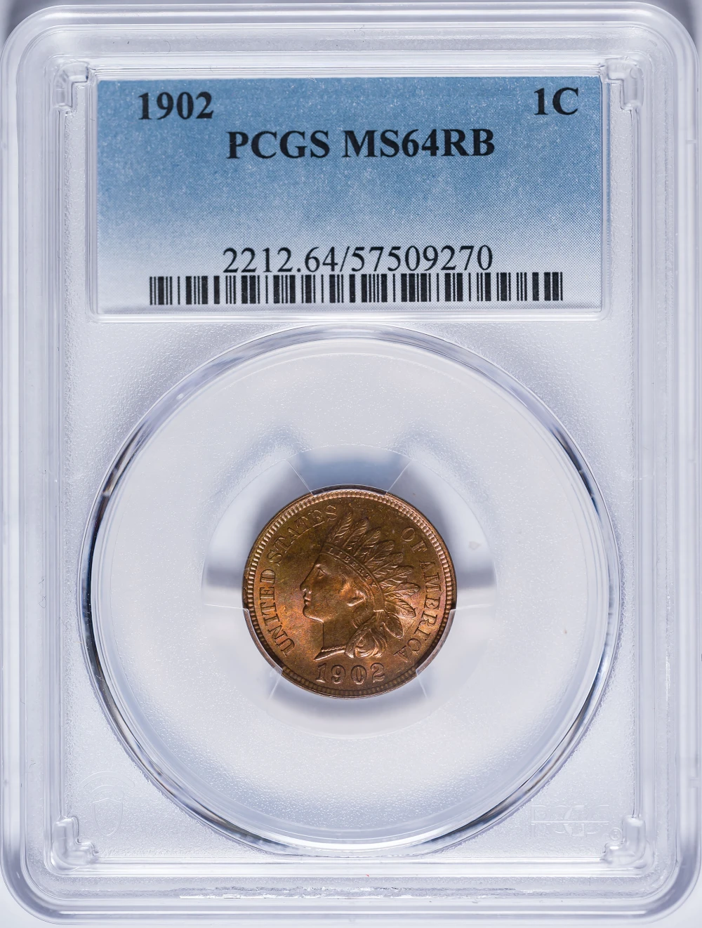 PCGS MS-64 RB 1902 Indian Cent