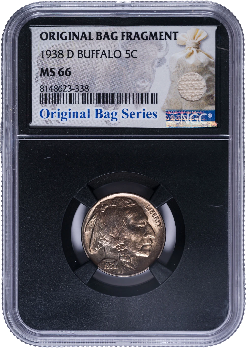 NGC MS-66 1938-D Buffalo Nickel W/Bag Fragment