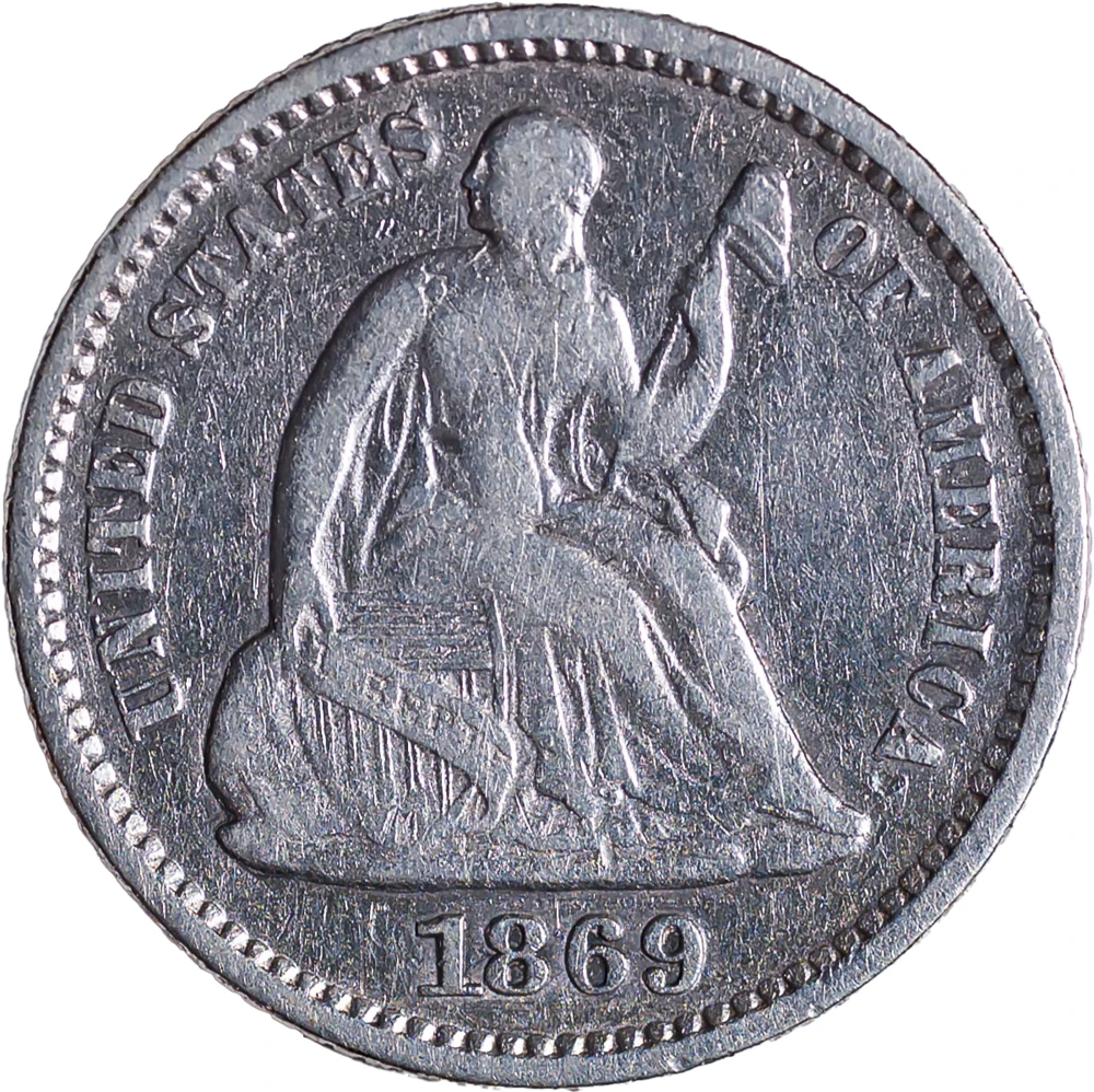 EF-40 1869 Seated Half Dime