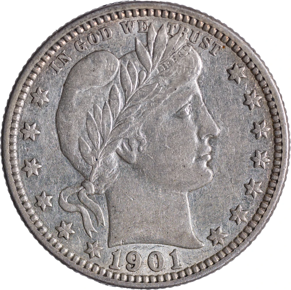 AU-50 1901 Barber Quarter