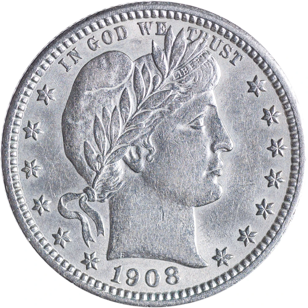Choice AU-58 Details 1908 Barber Quarter