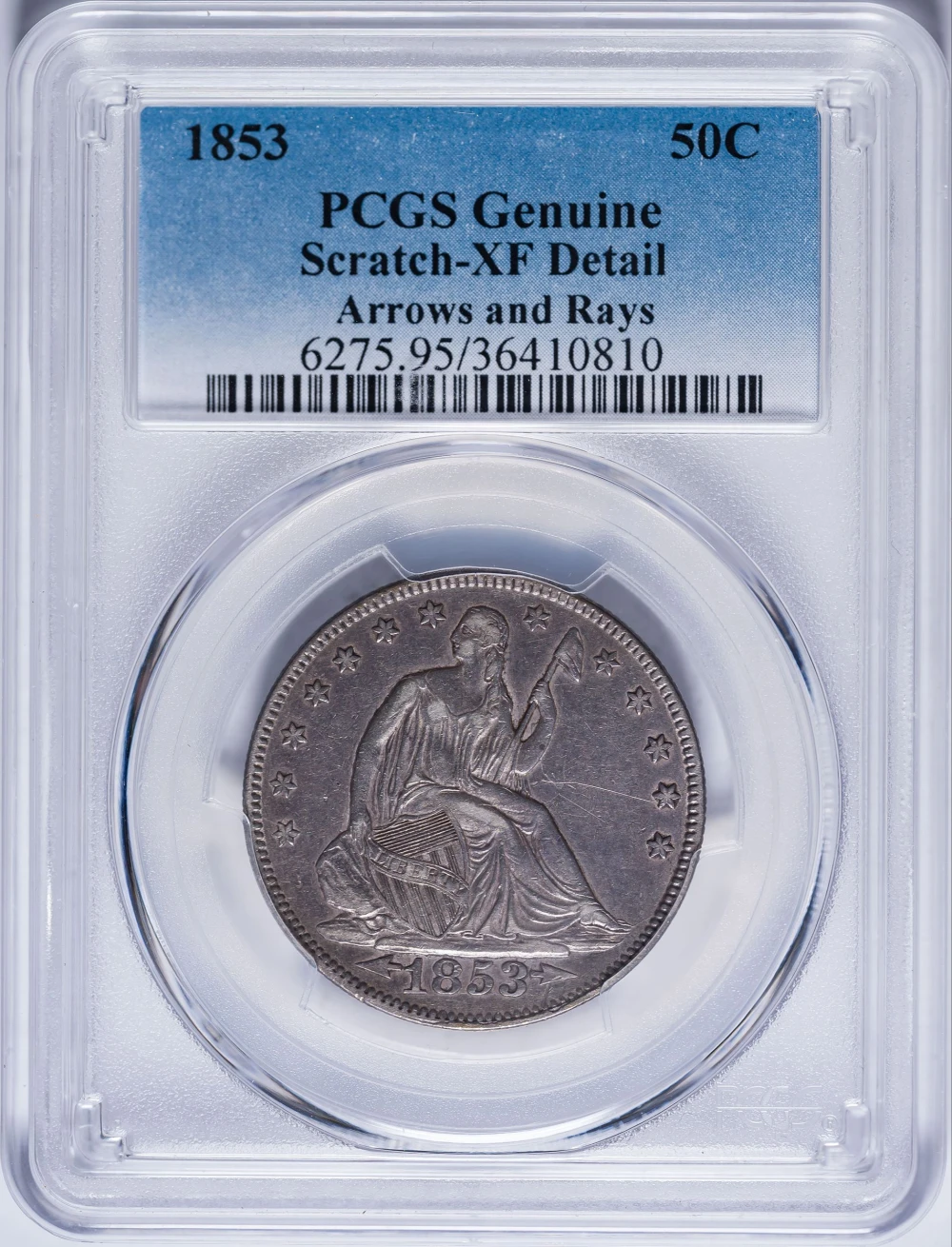 PCGS EF Details 1853 Arrows & Rays Seated Half