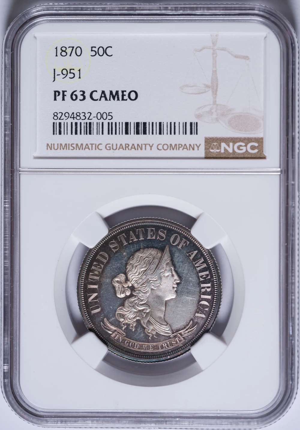 NGC Proof-63 Cameo 1870 J-951 Pattern Half Dollar