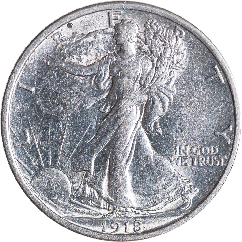 AU-50+ 1918 Walking Liberty Half Dollar