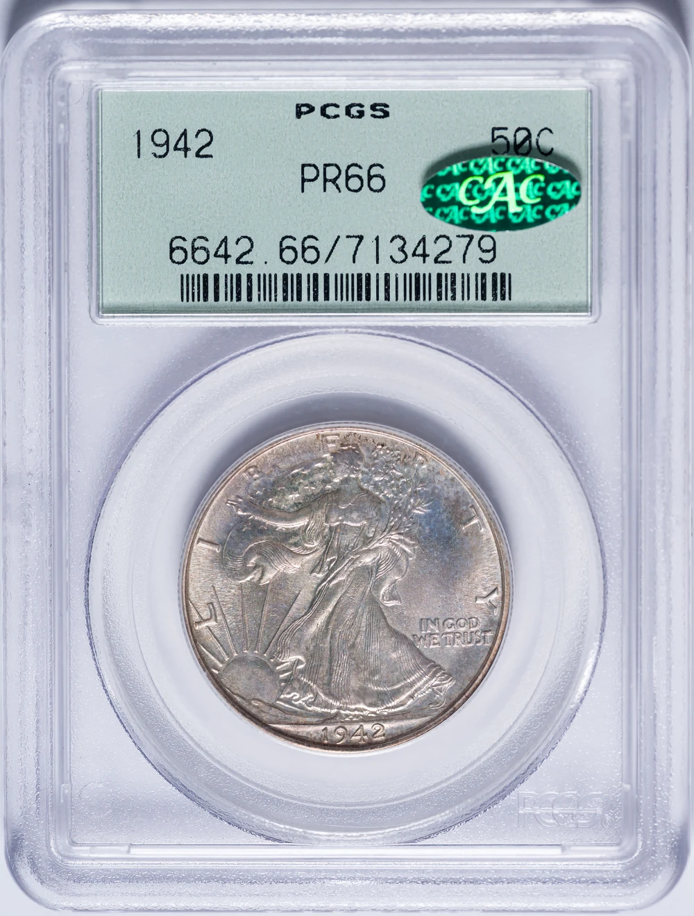 PCGS Proof-66 CAC 1942 Walking Liberty Half