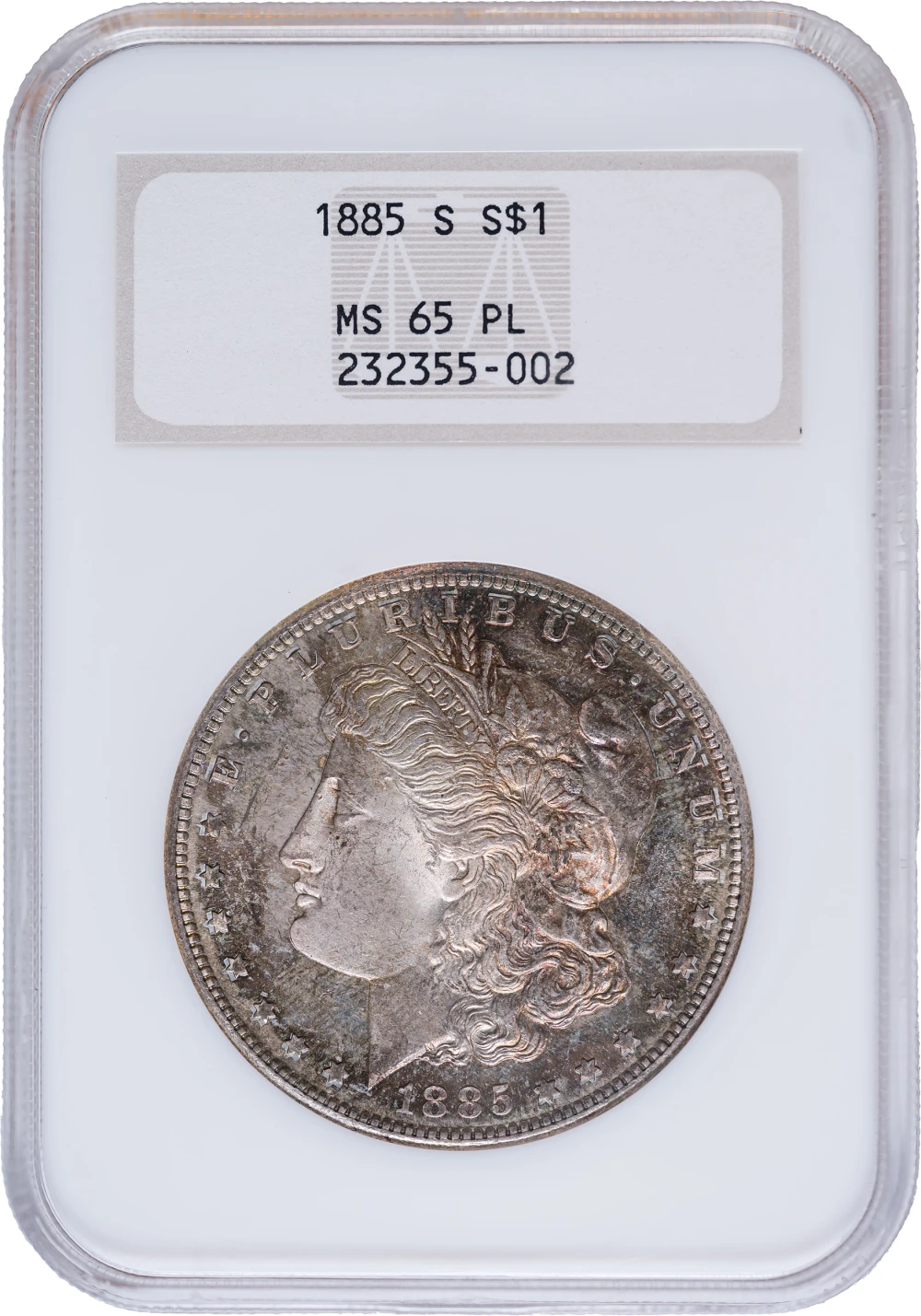 NGC MS-65 PL Toned 1885-S Morgan Dollar